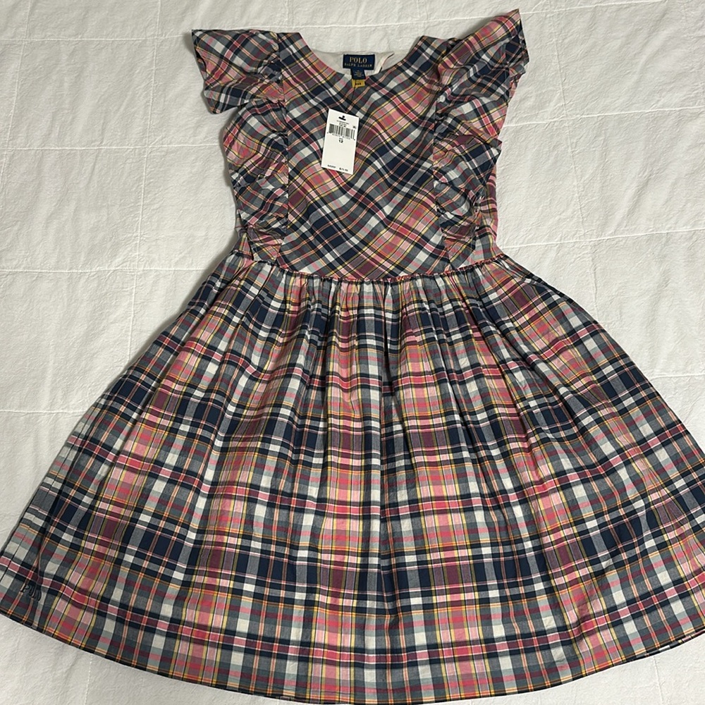 NWT Ralph Lauren Girls BEDFORD Plaid Open Back Cowgirl Dress 12